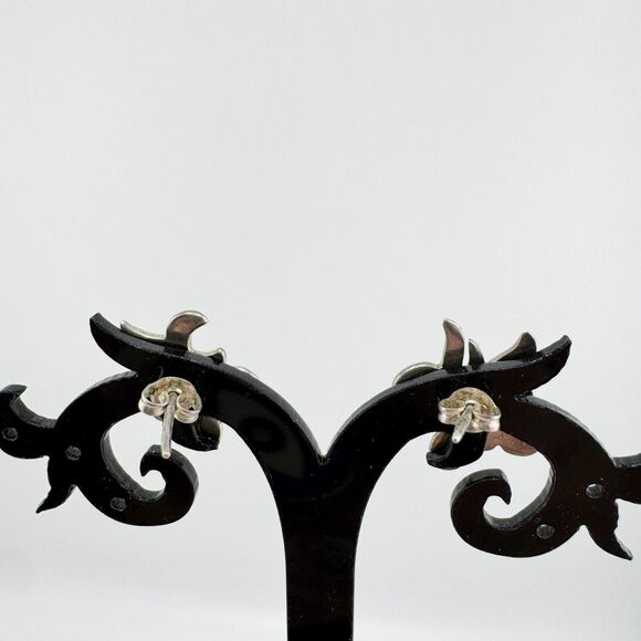 925 Sterling Silver Opal Inlay Blue Abstract Starburst Stud Earrings Southwester - Picture 6 of 8